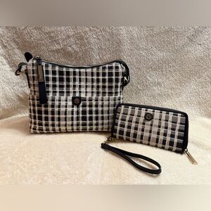 Spartina 449 Black and Cream Grid Shoulder Bag Set